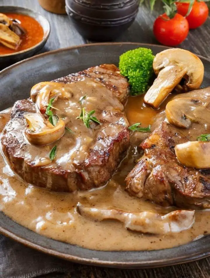 beef steak with mushroom sauce stock