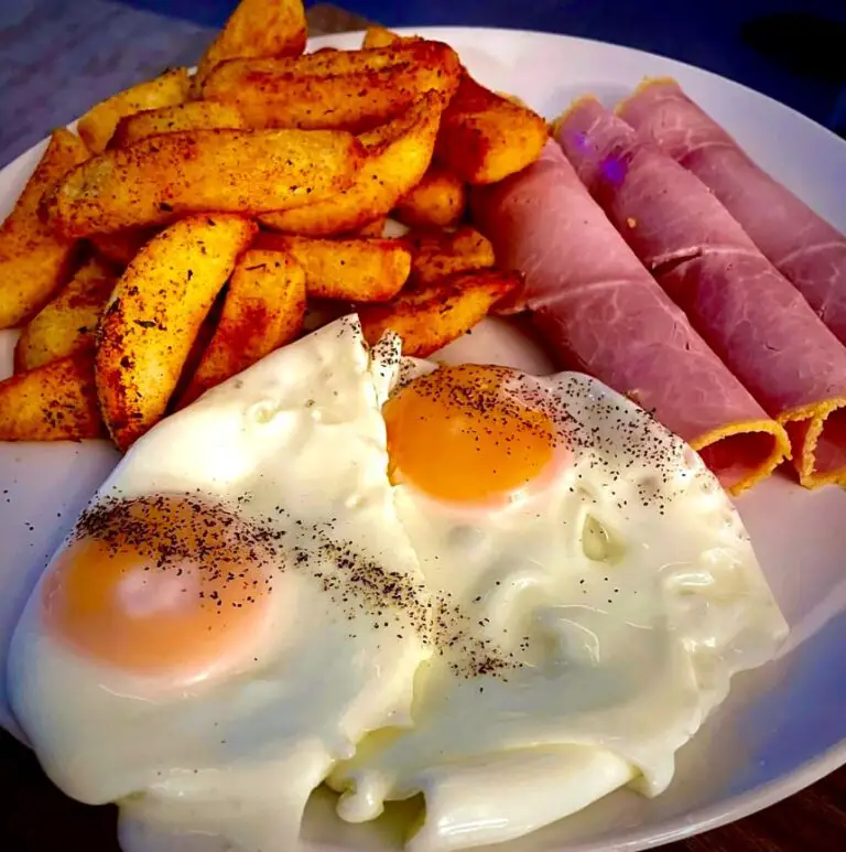 Ham egg and air fried chips