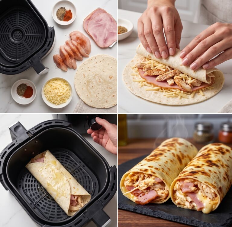 Air Fryer Hot Chicken Ham and Cheese Wraps