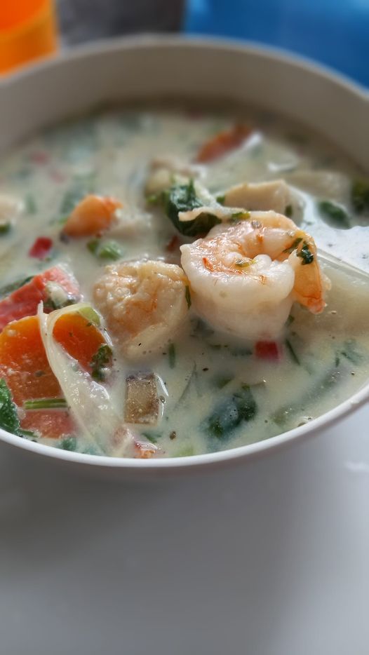 Seafood soup with coconut milk