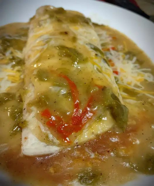 Smothered Green Chile Bean burritos