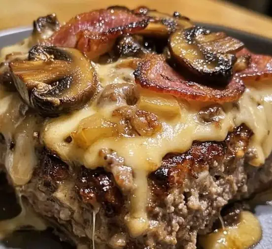 Bacon Mushroom Swiss Cheese Meatloaf