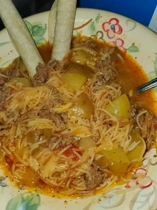 Fideo With Potatoes And Ground Beef