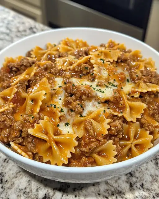 Italian Velveeta Beef and Bowtie Pasta