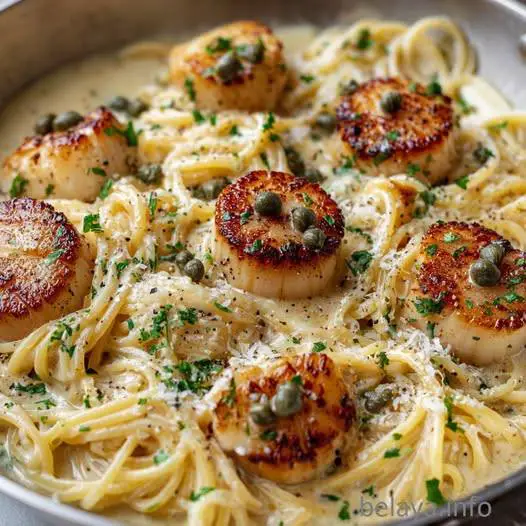 Scallop Spaghetti in Creamy White Wine Butter