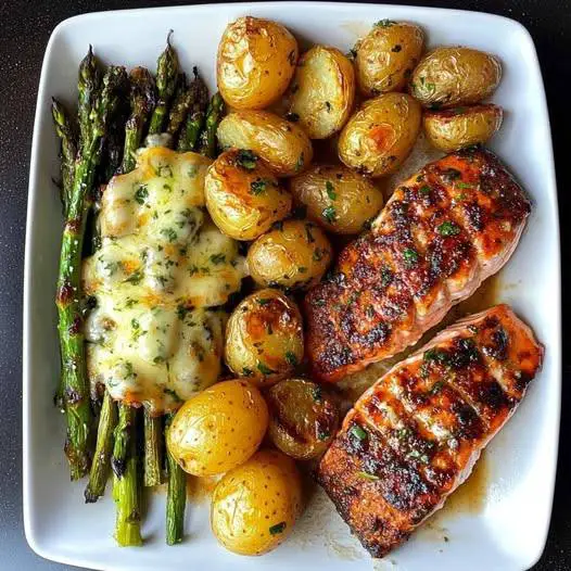 Spiced Salmon with Cheesy Asparagus