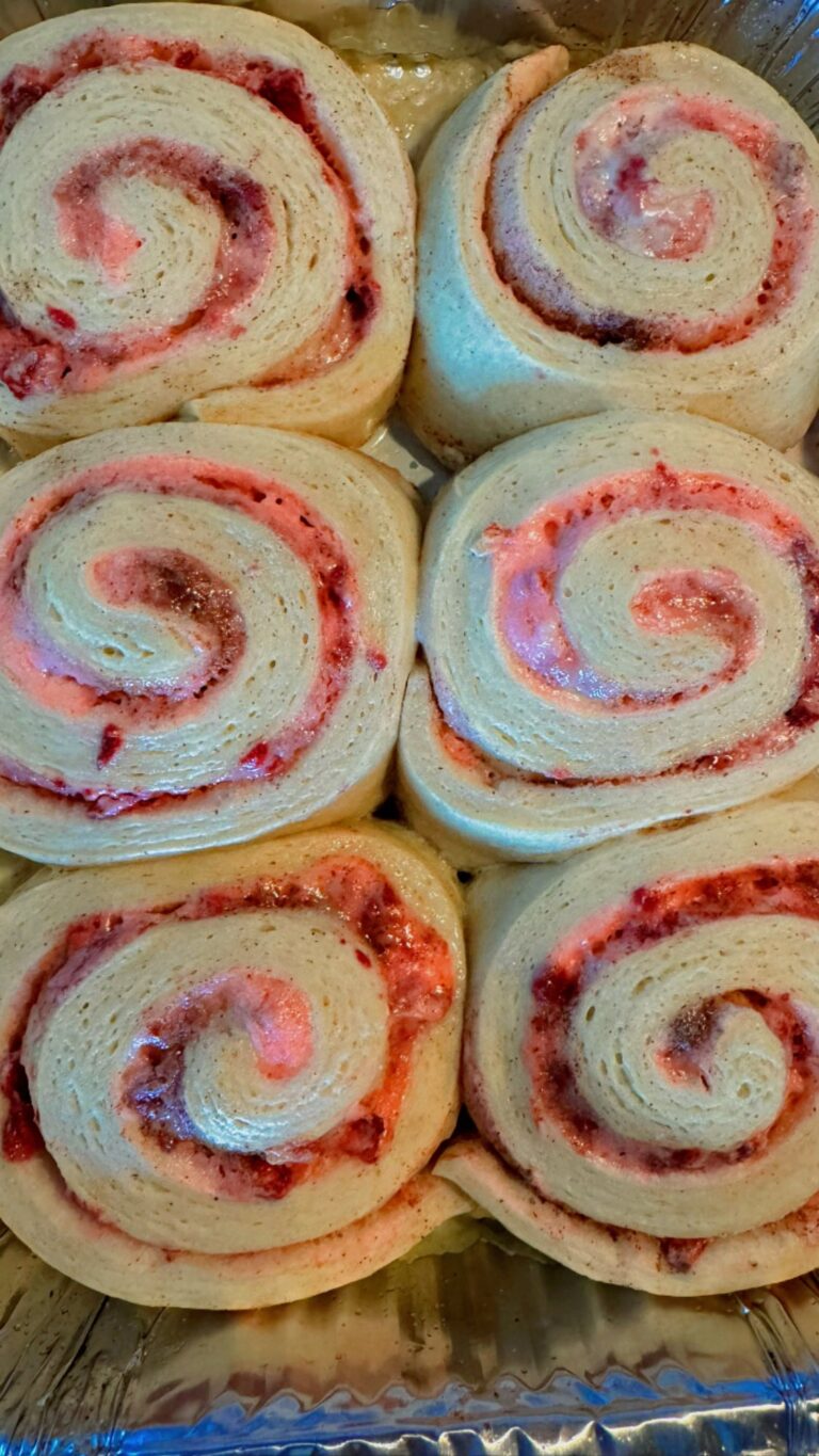 Strawberry cheesecake cinnamon roll