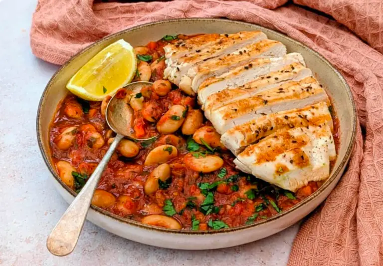Fasolia (Bean Stew) with Griddled Chicken