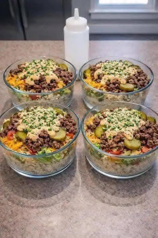 High Protein Big Mac Bowl Healthy Burger Bowl