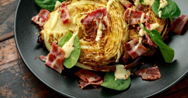 Roasted Bacon Garlic Butter Cabbage Steaks
