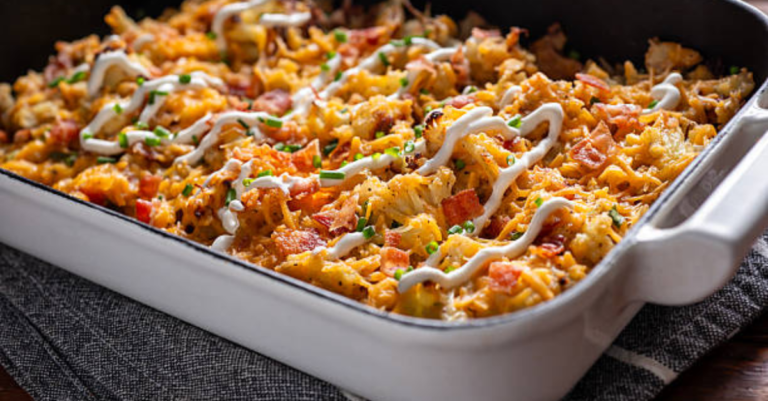 Loaded Roasted Cauliflower with Cheese and Bacon