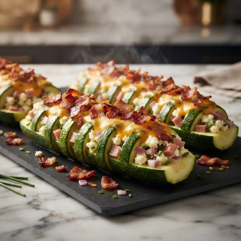 Cheesy Bacon Hasselback Zucchini