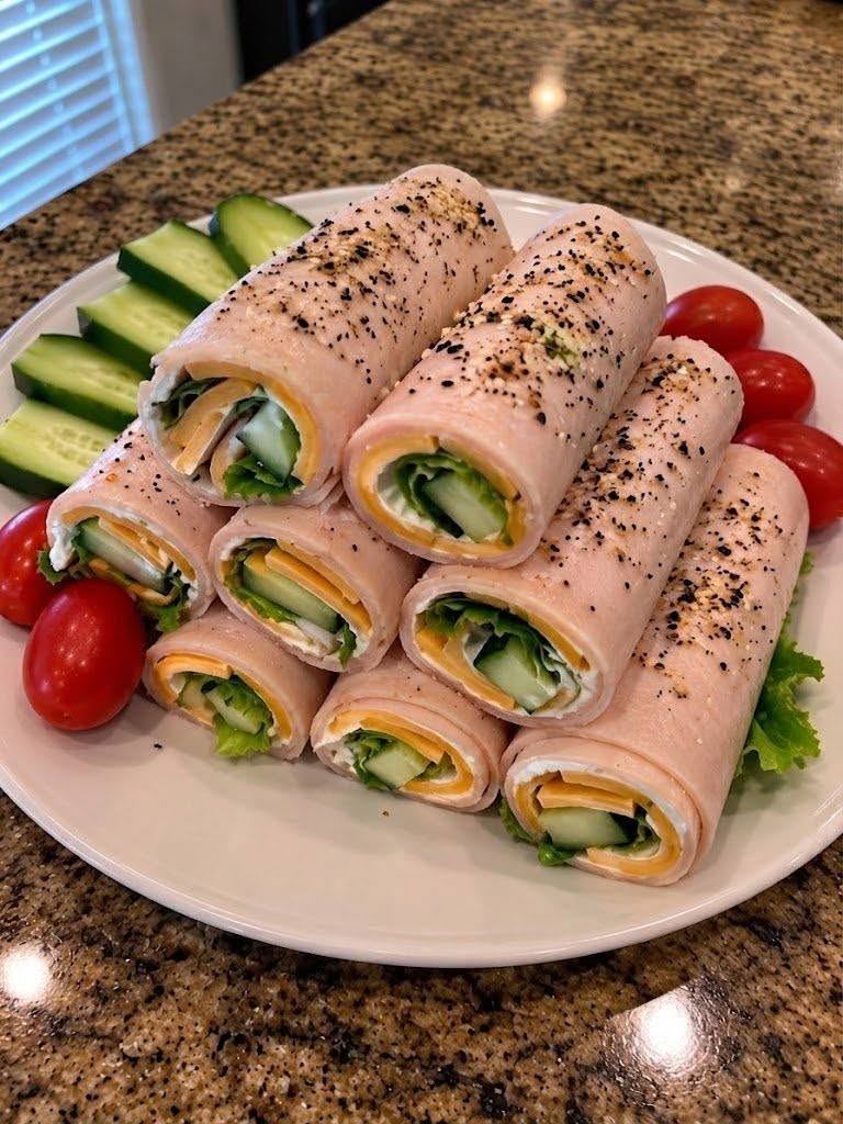 Turkey and Cheese Cucumber Roll-Ups